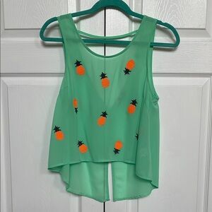 Green Sleeveless Top with Pineapple Embroidery